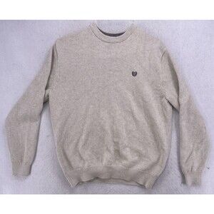 Chaps Mens Large Sweater Beige Cotton Crewneck Knit Pullover L 23x29 Style 631K0